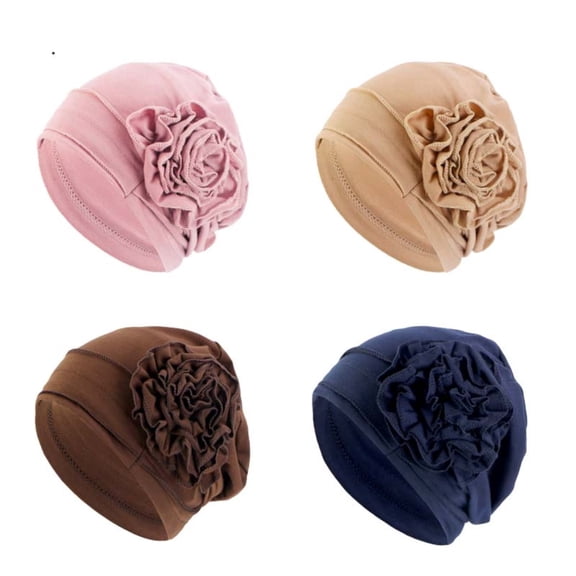 4 Pieces Soft Chemo Turban Headwear Soft Cancer Elastic Cap for Women with Hair Turbans for Women
