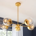 thumbnail image 6 of Satin Gold 5-Light Chandelier, Clear Seedy Glass Globe Shades, Dimmable, Sloped Ceiling Compatible, 6 of 10
