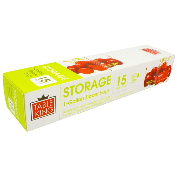 Table King BPA Free Storage Bags, 1-Gallon Easy Zipper, 2 PACK (30 Count)