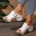 thumbnail image 2 of Backless Cork Footbed Sandals for Women Slip On Leather Open Toe Clogs Lightweight Non Slip Walking Slides White Size 6, 2 of 8