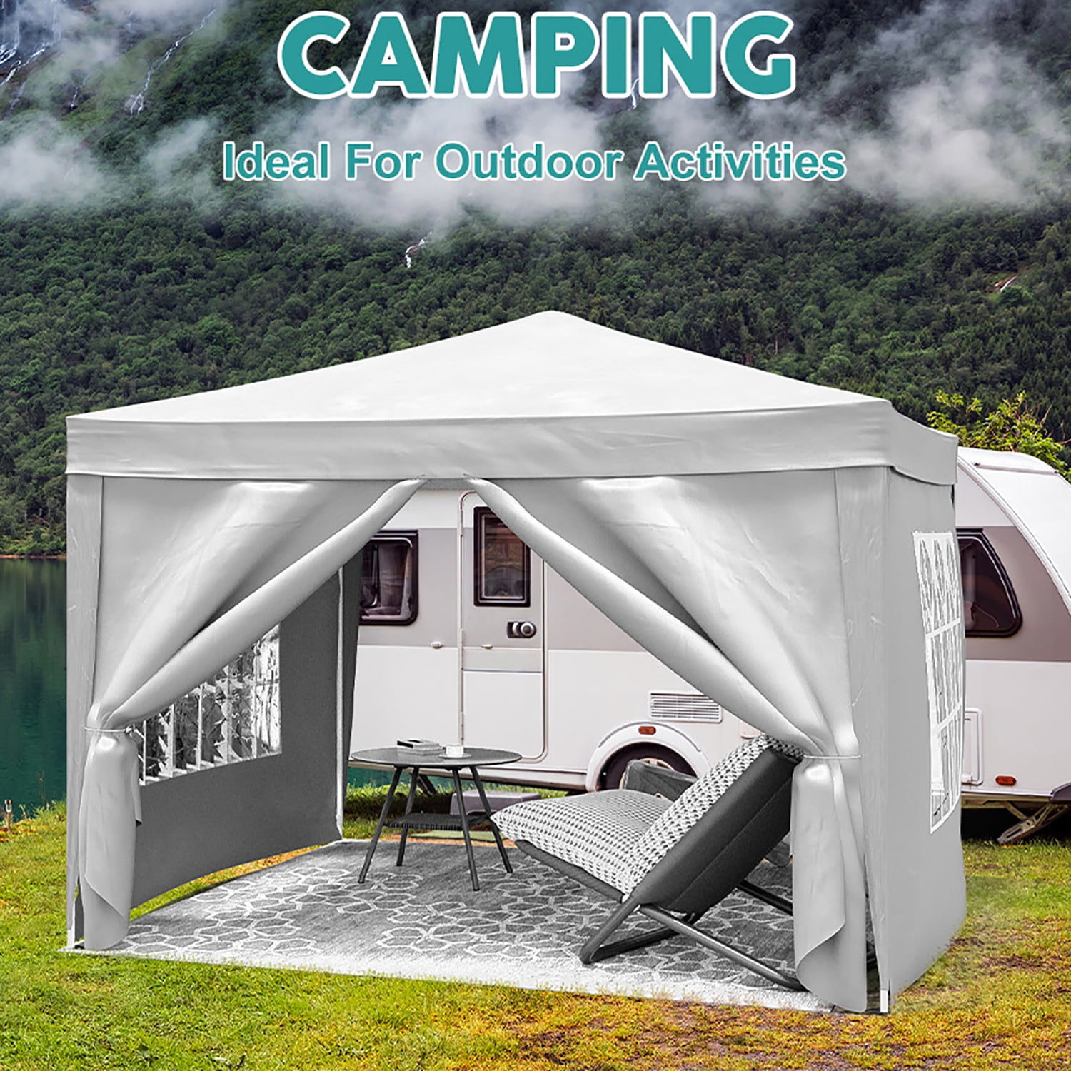 Aimee Lii 120"x120" Pop Up Tent, Backyard Canopy Gazebo with Sidewalls, Outdoor Patio Awnings for Party Camping BBQ Events, White Aimee Lii 120"x120" Pop Up Tent, Backyard Canopy Gazebo with Sidewalls, Outdoor Patio Awnings for Party Camping BBQ Events, White