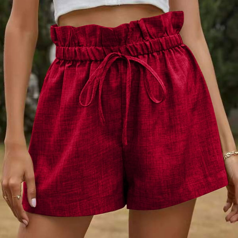 Samickarr Summer Savings Clearance!Sweat Shorts For Women'S Solid Paperbag  Shorts Ruffle High Waist Shorts Casual Wide Leg Bowknot Tie Belted Shorts  Running Shorts Drawstring Shorts With Pockets 