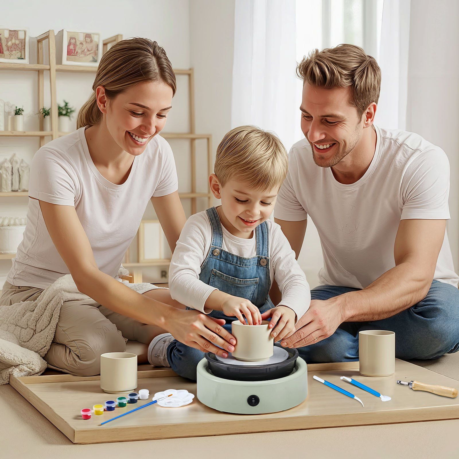 Children's Electric Pottery Wheel: Compact 6-Inch Spinning Turntable for Modeling Clay, Green