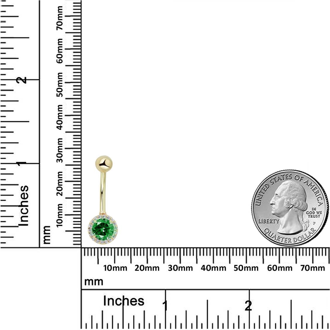 AVORA 10K Yellow Gold Green Simulated Diamond CZ Halo Belly Button Ring Body Jewelry (14 Gauge)