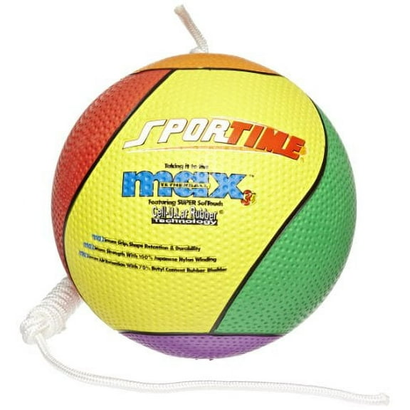 SportimeMax Tetherball Sports Ball, Attached Nylon Rope, Multicolor