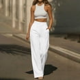 thumbnail image 2 of Women's Loose Straight Dress Trousers High Waist Pleated Wide Leg Suit Pants with Pockets Business office Casual Pants for Daily Wear White, 2 of 8