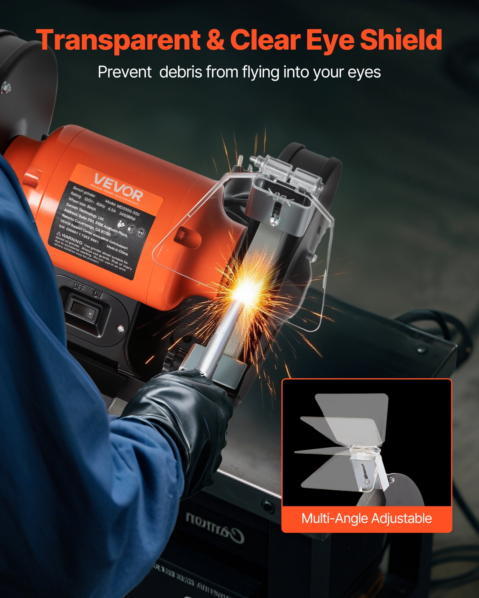 VEVOR Bench Grinder, 8-inch Single Speed Bench Grinder,3450RPM High-Speed Table Grinders with 550W 4.5A Induction Motor,36/60-Grit Grinding Wheel & Adjustable Eye Shield for Fast Sharpening Grinding