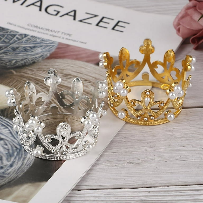 Mini Gold Crown Princess Topper Crystal Pearl Tiara Hair Valentine's Day Gift