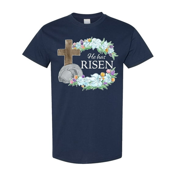 Inktastic Easter He Has Risen with Cross and Flowers T-Shirt