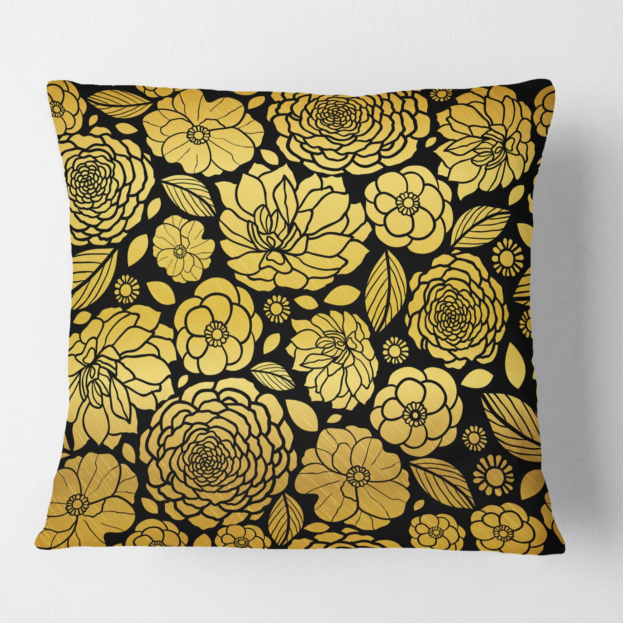 Designart Golden Floral II' Mid-Century Modern Throw Pillow - 16x16