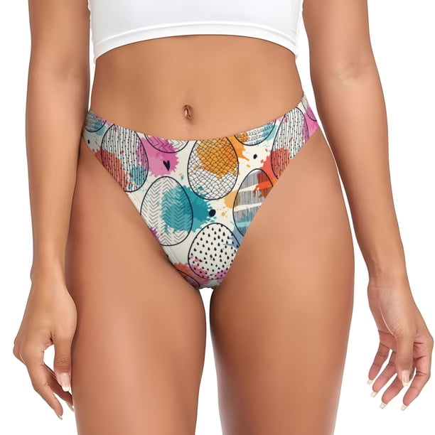 Balery Easter Egg Tangas de Algodón para Mujer con Estampado – Ropa Interior Sexy, Transpirable, G-string-3X-Large