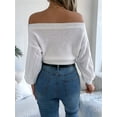 thumbnail image 4 of Womens Off the Shoulder Sweater Solid Cable Knitted Pullover Jumper Top Casual Long Sleeve Cropped Sweaters White S, 4 of 9