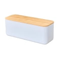 thumbnail image 1 of Caja de pan con tapa de madera, organizador para tostadas, galletas y bagels. Tapa azul sin agujero, 1 of 7