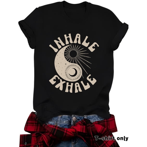 Women'S Yin Yang Print T-Shirt, Casual Round Neck Short Sleeve Top, Polyester Fabric, Summer Fashion, Regular Fit, Knit Construction