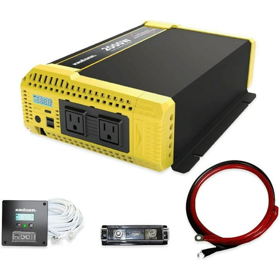 Krieger 2000 Watt 12V Pure Sine Power Inverter Dual USB & AC Outlets, Automotive Portable Power for Power Tools, Camping and Car Accessories. ETL Approved Under UL STD 458