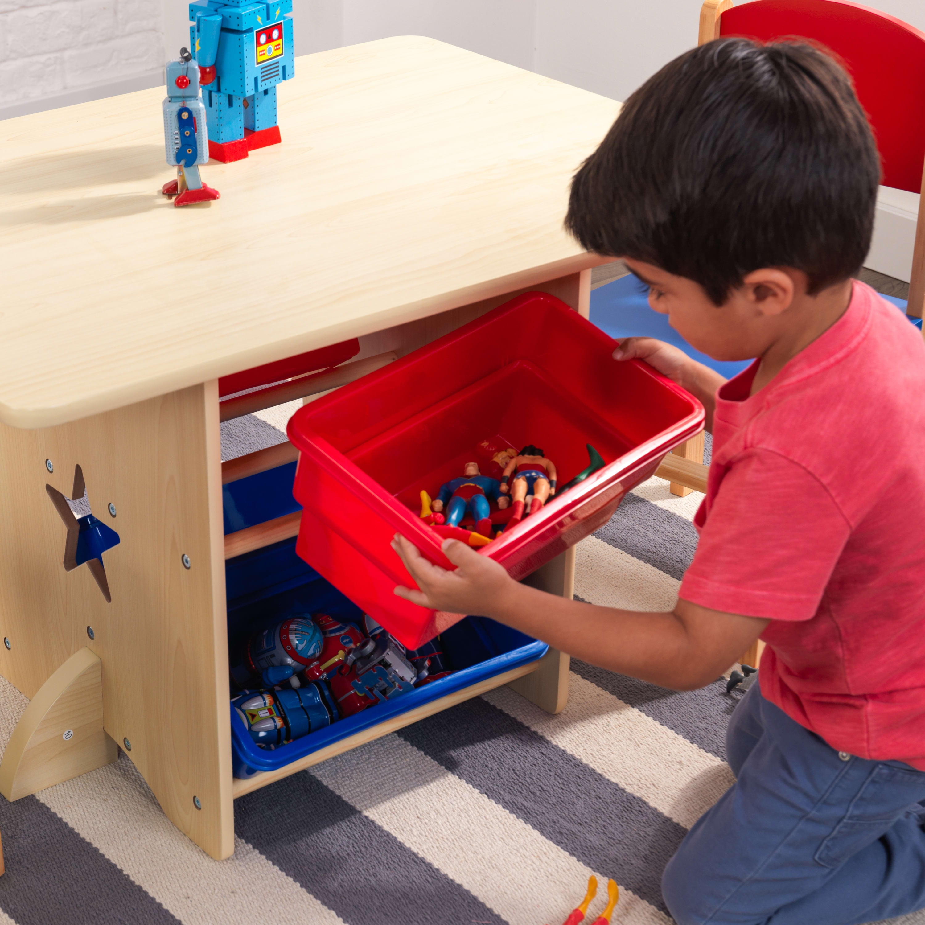 KidKraft Wooden Star Table Chair Set with 4 Bins Red Blue Natural Ages 3 Years Walmart