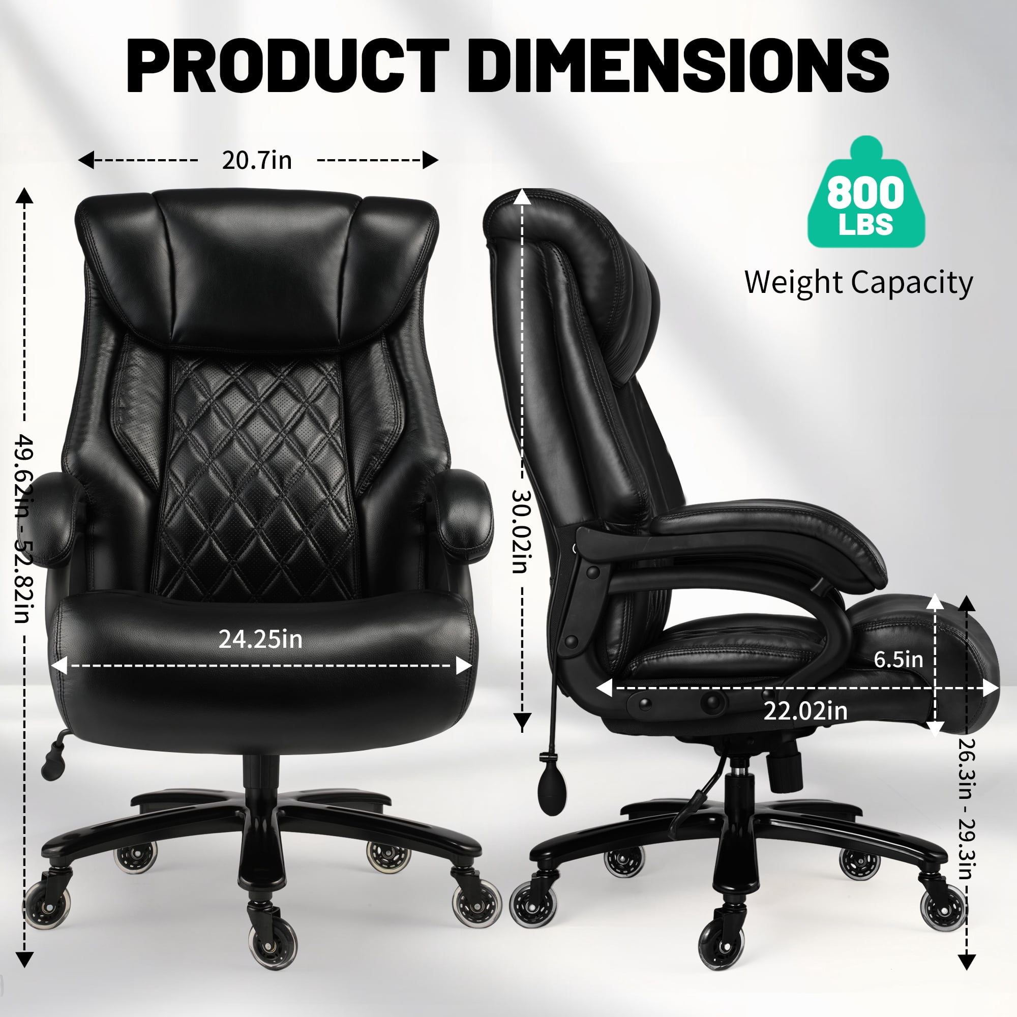 800lbs Executive Office Chairs, Big and Tall Desk Chair with Adjustable Lumbar Support, Leather Computer Chair with Quiet Rubber Wheel and Extra Wide seat