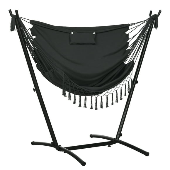 Outsunny Hammock Chair w/ Stand, Hammock Swing w/ Side Pocket, Headrest