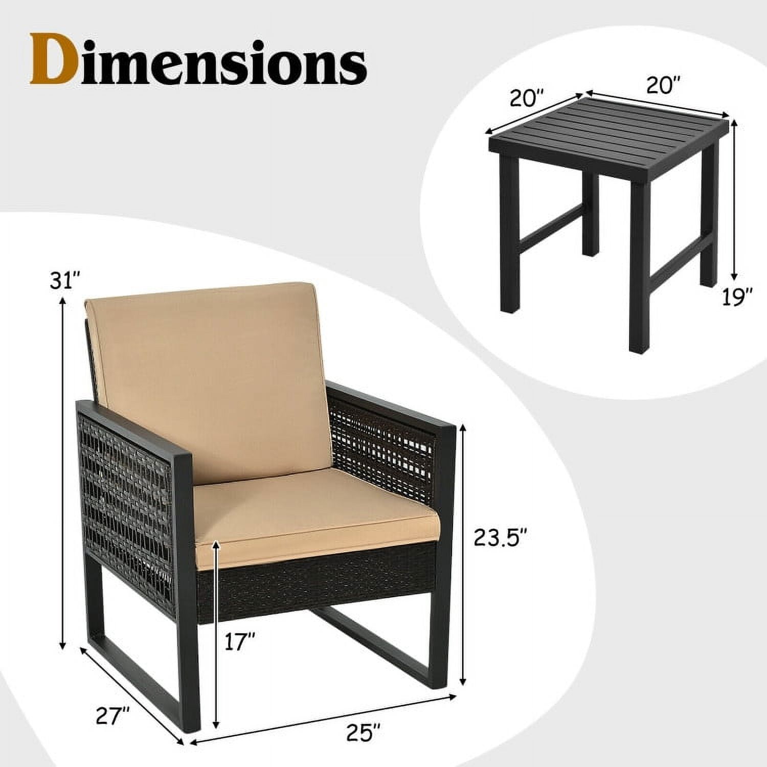 Aimee Lii 3 Pieces Wicker Patio Bistro Cushioned Furniture Set, Small Patio Set with Square Tea Table