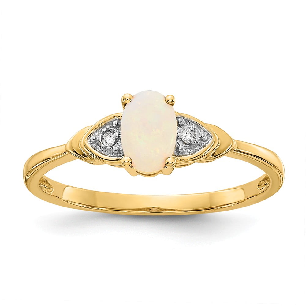 14k Yellow Gold Polished Diamond and Simulated Opal Ring .01 dwt .30 cwt by Jewelryweb