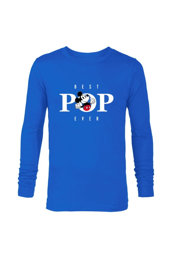 Mickey Mouse Thumbs Up Best Pop Ever Fathers Day - Long Sleeve T-Shirt for Men - Customized-Navy