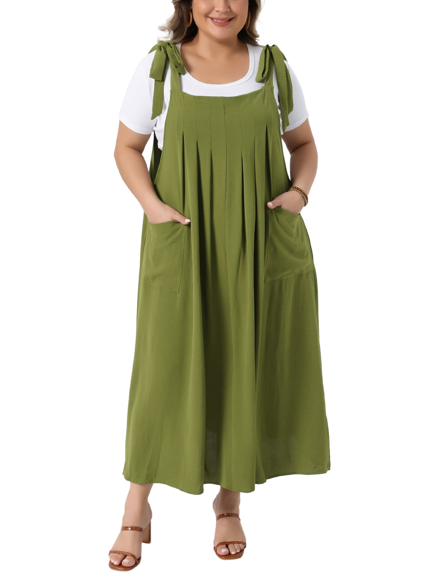 DARING DIVA Women's Plus Pinafore Dress with Pockets Overall Dress 3X Army Green
