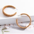 thumbnail image 3 of Boho Raffia Rattan Chunky Drop Open Hoop Earrings for Women, 3 of 5