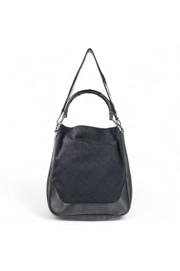 Pre-Owned GUCCI Bamboo GG Canvas 2-Way Handbag/One-Shoulder Bag 4058 Black for Men and Women