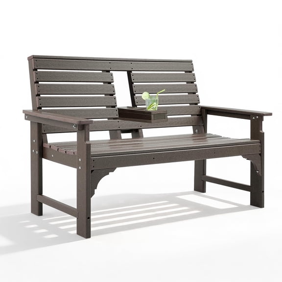 NOICOI Heavy-Duty Outdoor Garden Bench - Weatherproof HPDE,Design for Patio, Lawn-BROWN