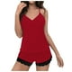 thumbnail image 1 of Conjunto de pijama de encaje con cuello en V y tirantes para mujer: conjunto de dos piezas con pantalones cortos, tejido suave y transpirable para el verano, 1 of 8
