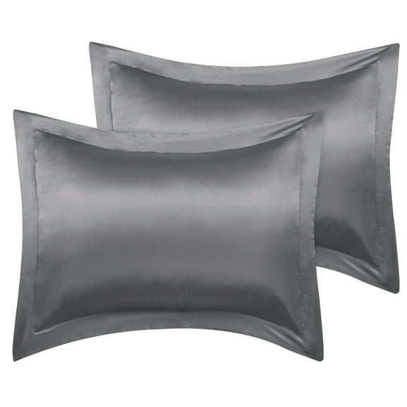 Unique Bargains 2-Pack Satin Pillow Shams Queen Size 20" x 30" Deep Grey