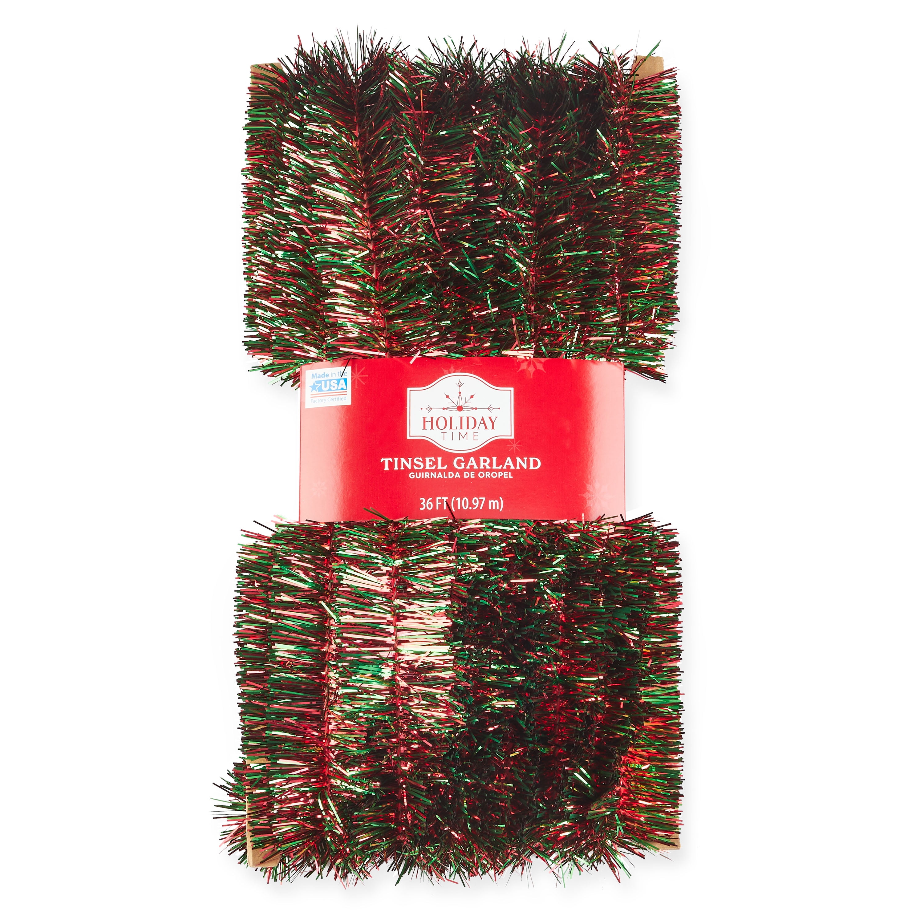 Holiday Time Red & Green Tinsel Garland, 36'