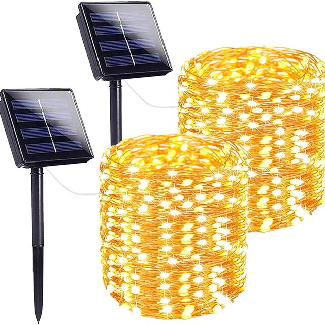 Cadena de luces LED solares de 100 luces de alambre de cobre, luces decorativas para festivales, luces para jardín, luces para exteriores, luces para patio, 8 funciones