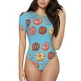 thumbnail image 2 of Uemuo Cute Donut Pattern Women's One Piece Short Sleeve Swimsuit Rash Guard Surfing Modest Quick-drying Swimsuit Beach Essentials-Small, 2 of 9