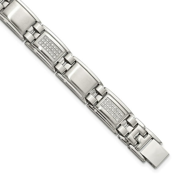 Stainless Steel Bracelet Diamond Link, Other Men's 13 mm 8.75 in Chisel Polished and Matte with 3/4 carat
