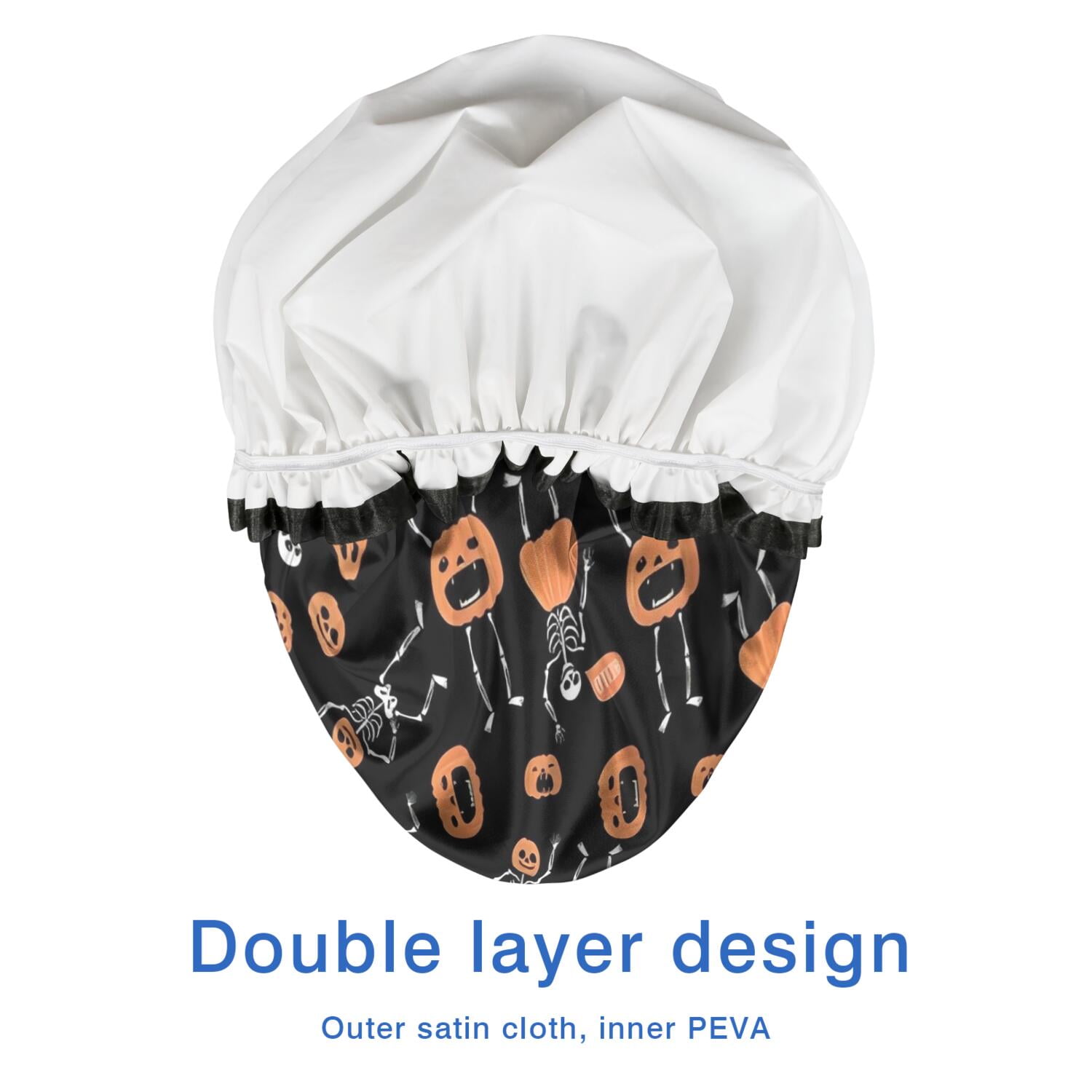 Shower Caps,Halloween Skeletons and Pumpkins Waterproof Shower Cap for Women 4 Pieces,Double Reusable Hair Cover for Shower PEVA Elastic Stretch Hem