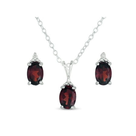 .015 T.G.W. Garnet and Diamond Accent Sterling Silver Stud Earrings and Pendant, 18
