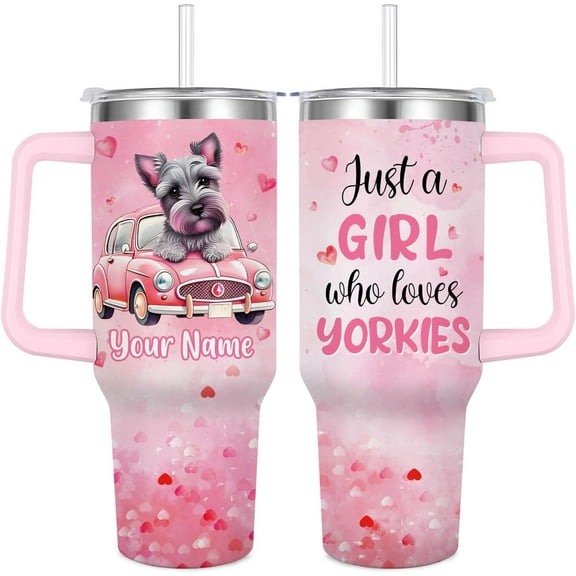 Yorkie Travel Cup for Yorkie Lover,40 oz Yorkie Vacuum Insulated Tumbler with Handle