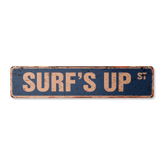 SURF'S UP Vintage Aluminum Street Sign surfer surf board wax surfboard rustic metal tin | Indoor/Outdoor |  24" Wide