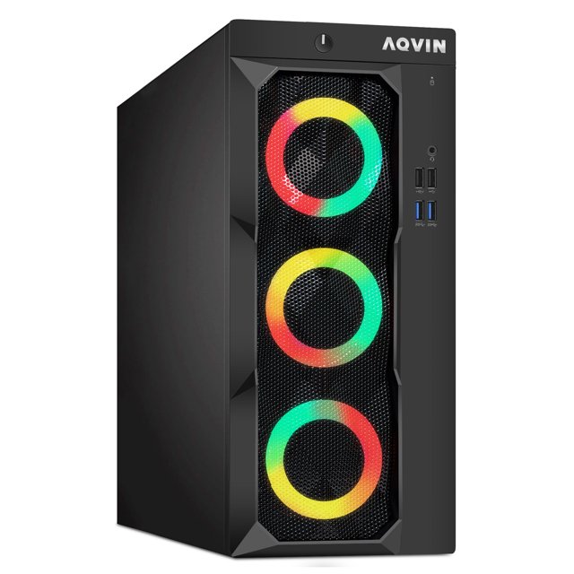 AQVIN LuminaRings Gaming Desktop Computer PC Tower - Black |Intel Core i7 processor, 32GB DDR4 RAM, 2TB SSD, AMD RX 550 4GB Graphics Card/Gaming Keyboard & Mouse/ Windows 10 Pro|WIFI (Refurbished)