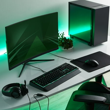 onn. 4-PC Gaming Starter Kit with LED Keyboard, Programmable Mouse, Over-ear Headset w/mic and Mouse Pad