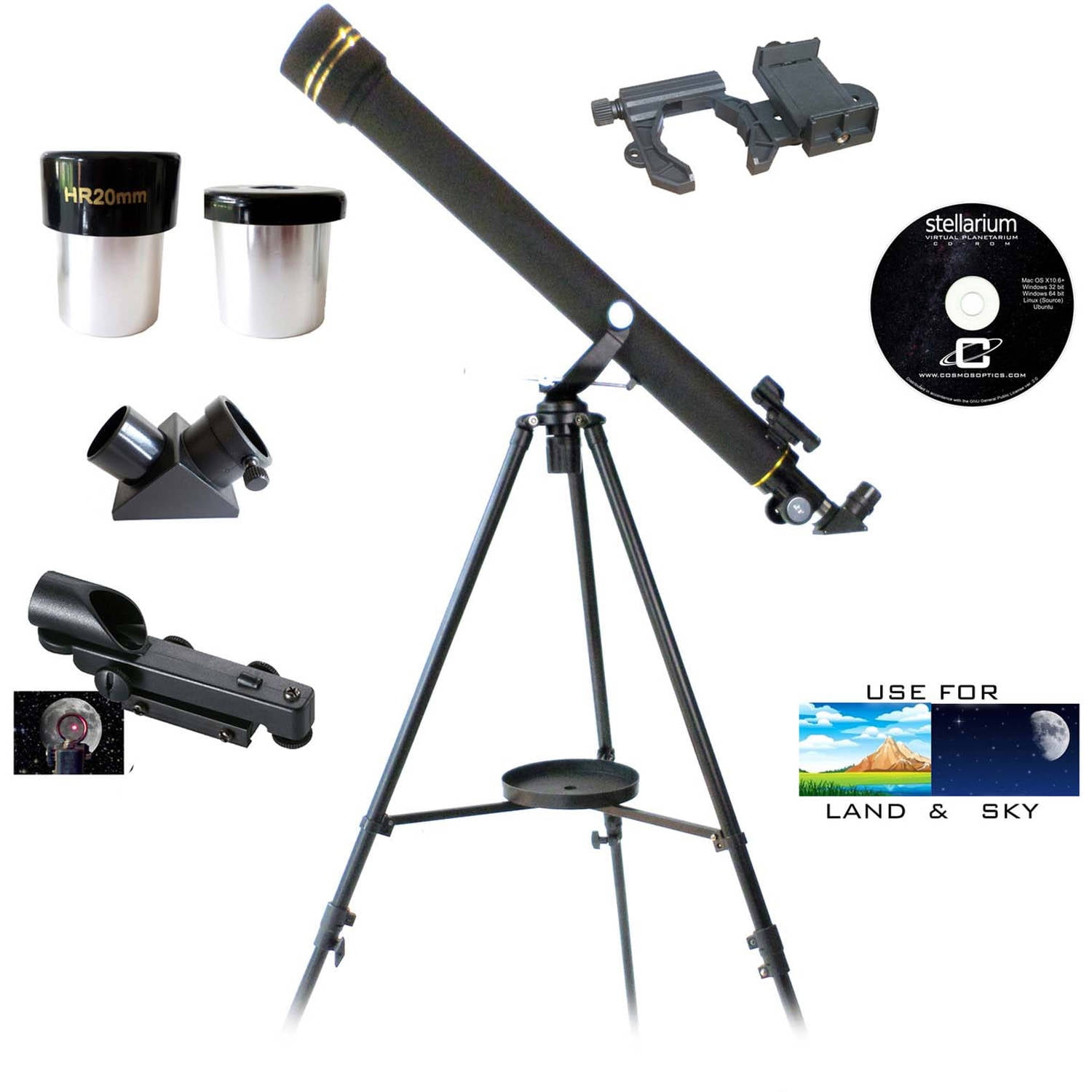 Galileo 700x60 Refracting SmartScope Telescope - Black