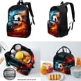 thumbnail image 2 of Binienty 3 Piece Backpack Set for Boys Soccer Schoolbag with Lunch Box Pencil Case Fire Flame Design Middle School Students Shoulder Bookbag with Laptop Compartment Anti Thief Travel Rucksack, 2 of 6
