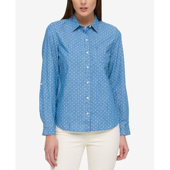 Tommy Hilfiger Cotton Chambray Utility Shirt Chambray Dot S