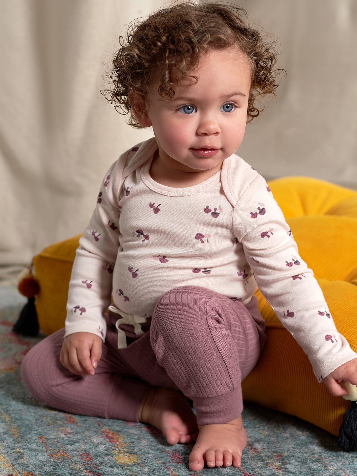 Modern Moments by Gerber Baby Girl Long Sleeve Onesies Bodysuit & Pant Outfit Sets, 6-Piece (Newborn - 12M)