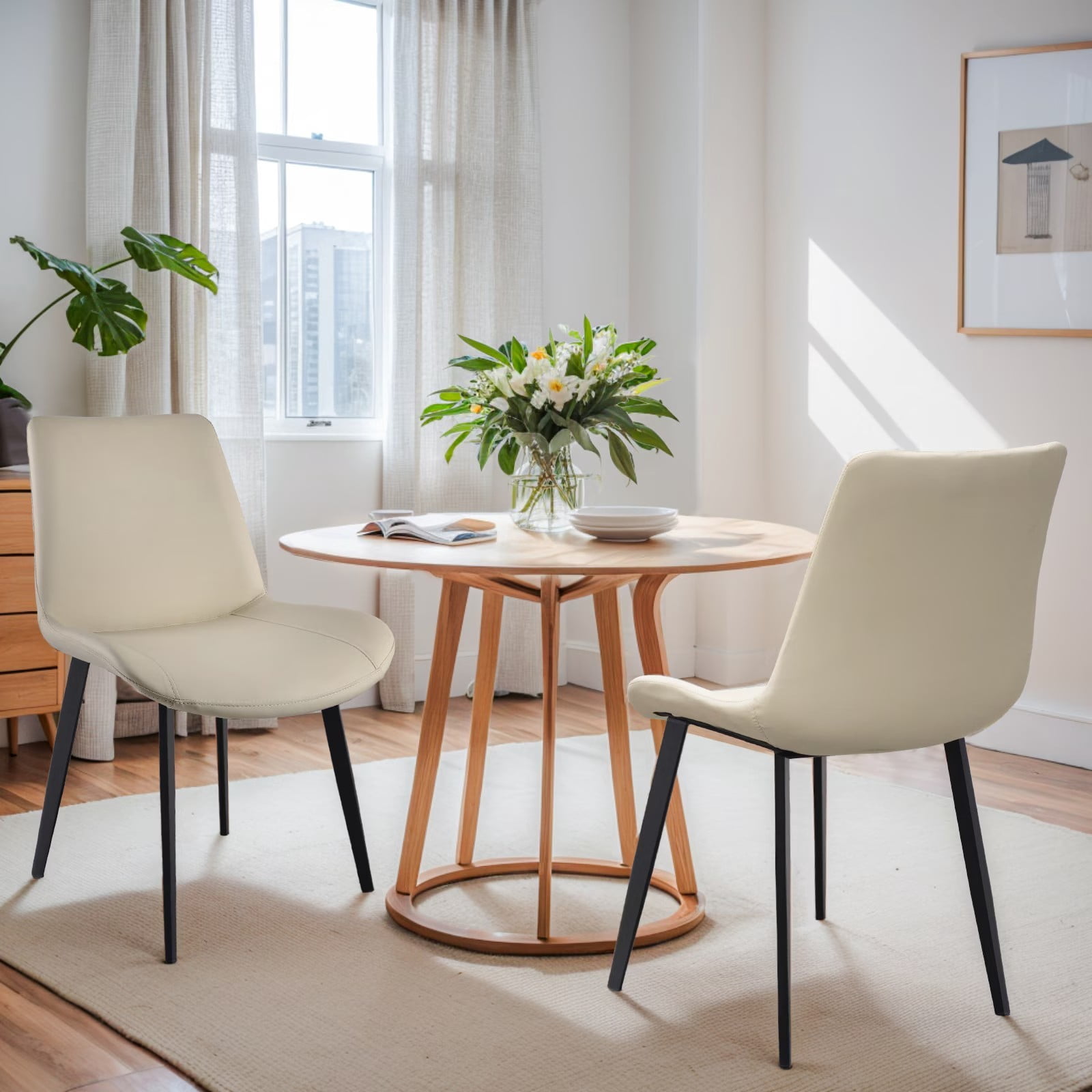 Light Grey PU Leather Dining Chairs Set of 4, Modern Upholstered Kitchen Chairs with Metal Legs, Armless Side Chairs for Dining Room, Restaurant, Living Room & Meeting Room