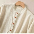 thumbnail image 6 of Wenyuyu Women's Cotton Linen Blouses Lounge Ruffle Button Down Collar Shirts Summer Solid Comfy Long Sleeve Tops, 6 of 8