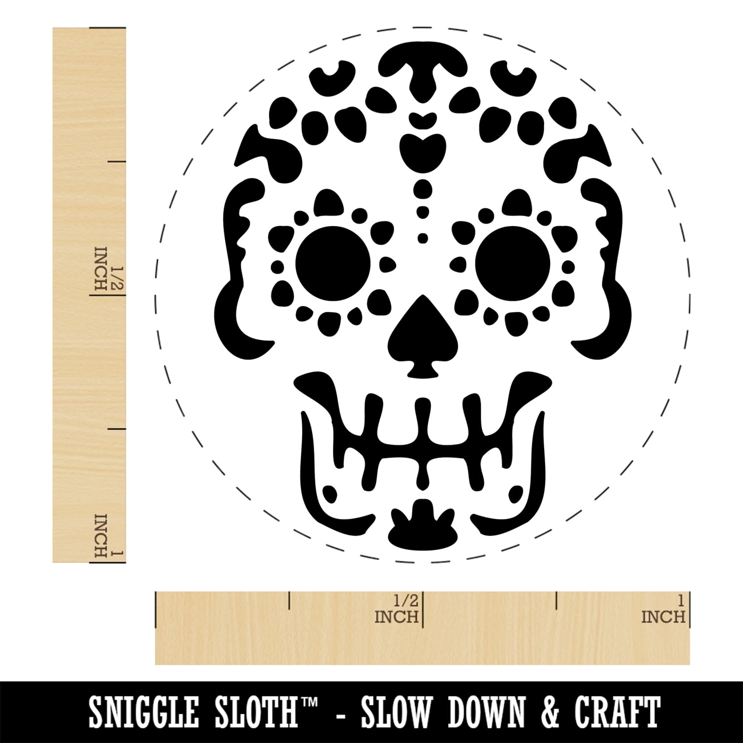 Mexican Day of the Dead Sugar Skull Skeleton Self-Inking Rubber Stamp Ink Stamper - Pink Ink - Medium 1 Inch