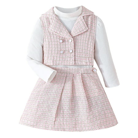 

Fashion Girls Fashionable Lattice Printed Vest Suit Jacket Long Sleeved Top Short Skirt Three Piece Set Bodysuits Baby Boys Jacket 5 Babies Boy Toddler Boy Dress Set 4t Toddler Fall Clothes Pant Set