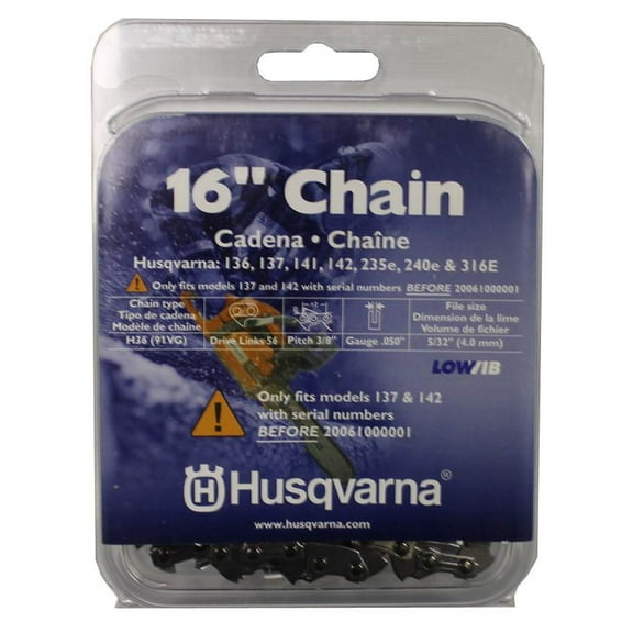 New Husqvarna 531300446 16" H36-56 (91VG) Chainsaw Chain 3/8" by .050" LowVib